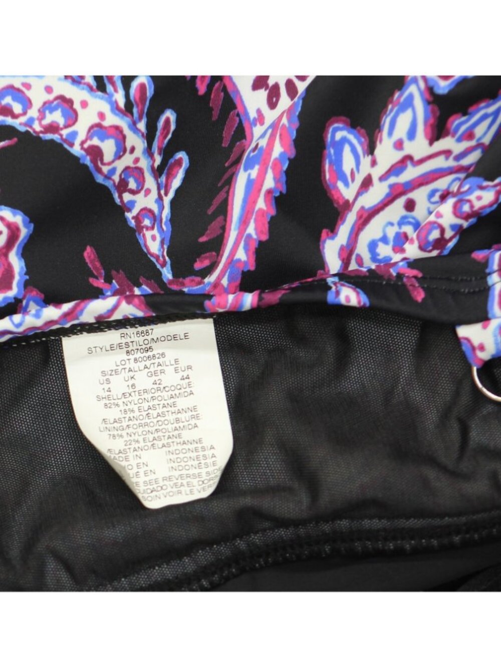 NWT Swim Solutions Control Swim Dress One Piece Dancing Paisley Black Multi 14 - Picture 4 of 6